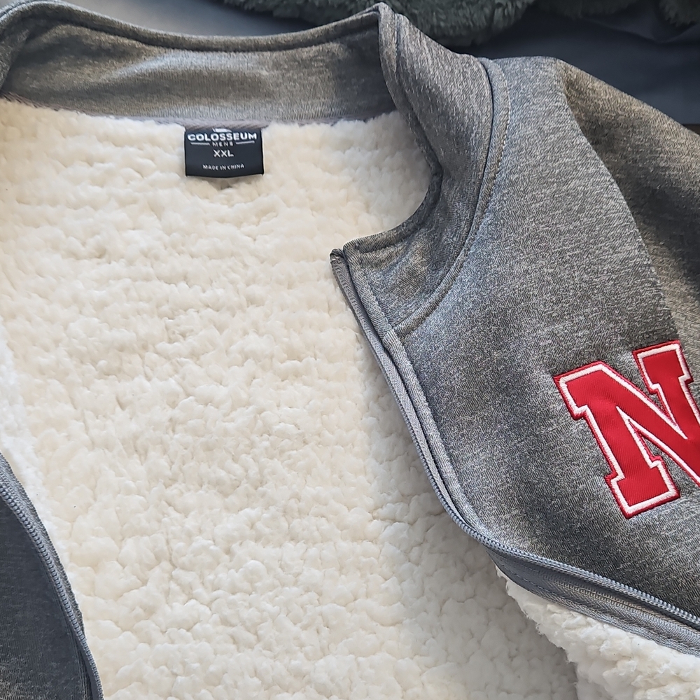 Gray Bomber Jacket With Red Logo - image 2